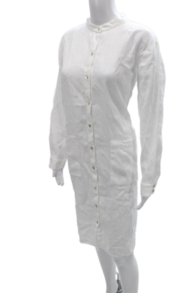 Eileen Fisher Womens White Linen Shirt Dress Collared Button Full Length Size M