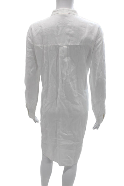 Eileen Fisher Womens White Linen Shirt Dress Collared Button Full Length Size M