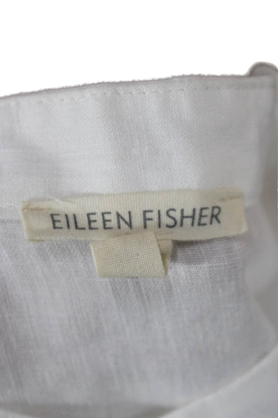 Eileen Fisher Womens White Linen Shirt Dress Collared Button Full Length Size M