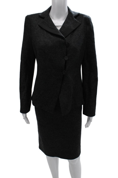 Armani Collezioni Womens Herringbone Print Skirt Suit Grey Black Wool Size 8