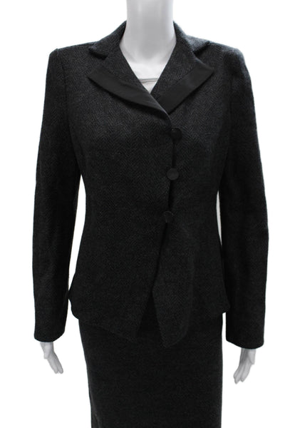 Armani Collezioni Womens Herringbone Print Skirt Suit Grey Black Wool Size 8