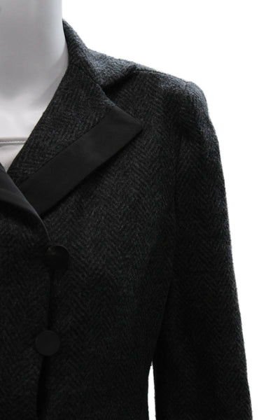 Armani Collezioni Womens Herringbone Print Skirt Suit Grey Black Wool Size 8
