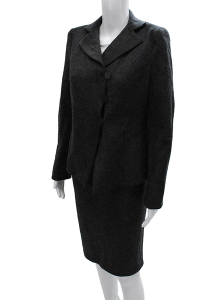 Armani Collezioni Womens Herringbone Print Skirt Suit Grey Black Wool Size 8