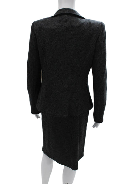 Armani Collezioni Womens Herringbone Print Skirt Suit Grey Black Wool Size 8