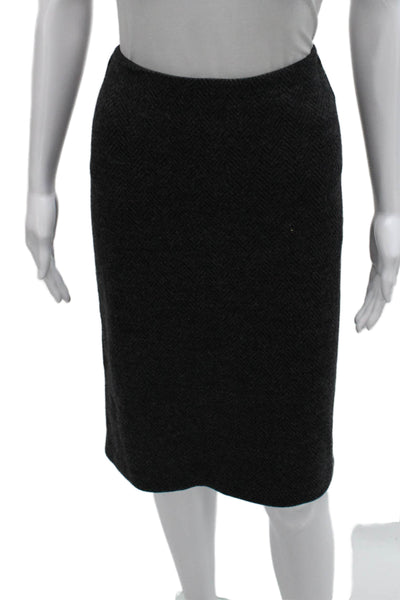 Armani Collezioni Womens Herringbone Print Skirt Suit Grey Black Wool Size 8