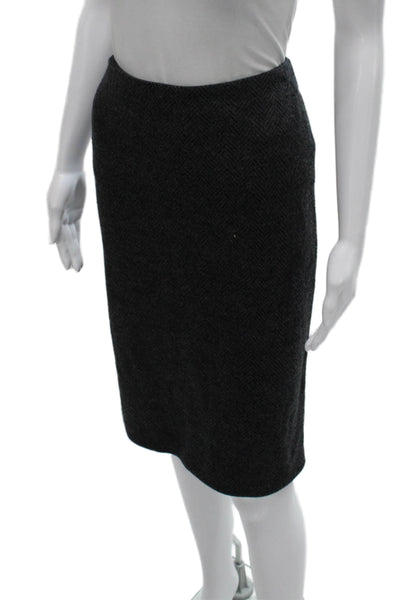 Armani Collezioni Womens Herringbone Print Skirt Suit Grey Black Wool Size 8