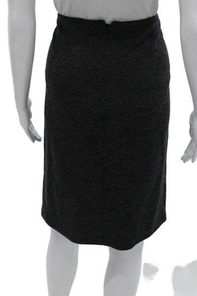 Armani Collezioni Womens Herringbone Print Skirt Suit Grey Black Wool Size 8