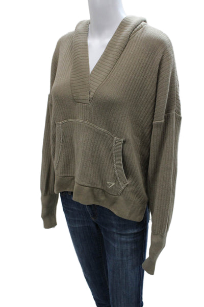 GYMSHARK Womens Pullover Hoodie Green Lyocell Striped V-Neck Long Sleeve Size S