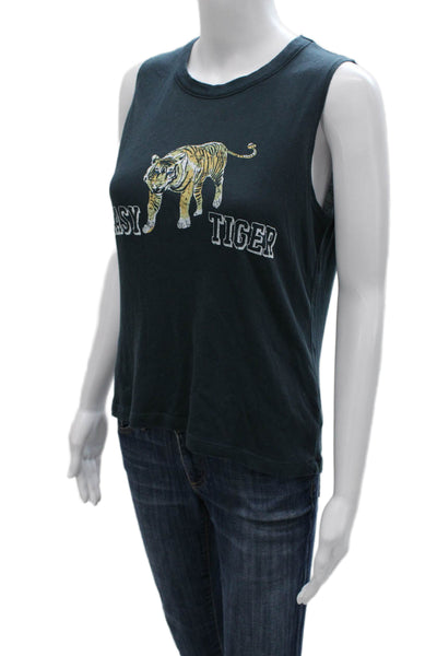 Chaser Women Basic Sleeveless Animal Print Tank Top Green 100% Cotton Size S