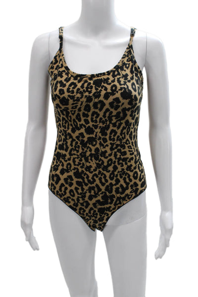 LNA Women Bodysuit Beige Animal Print Cotton Round Neck Sleeveless Size M