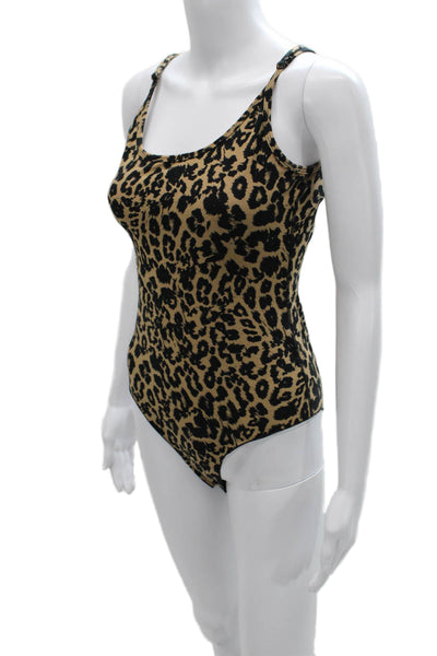 LNA Women Bodysuit Beige Animal Print Cotton Round Neck Sleeveless Size M