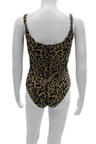 LNA Women Bodysuit Beige Animal Print Cotton Round Neck Sleeveless Size M
