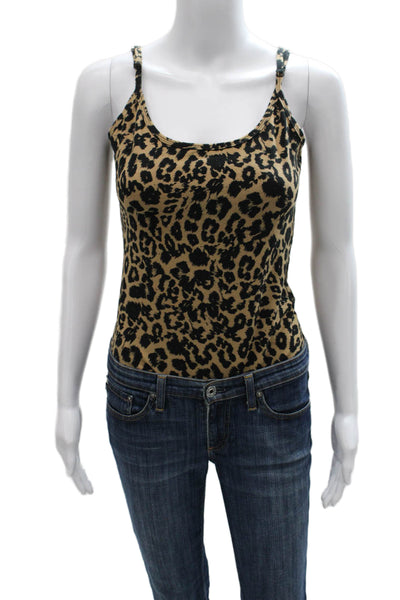 LNA Women Bodysuit Beige Animal Print Cotton Round Neck Sleeveless Size M