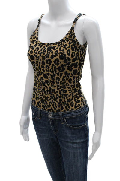 LNA Women Bodysuit Beige Animal Print Cotton Round Neck Sleeveless Size M