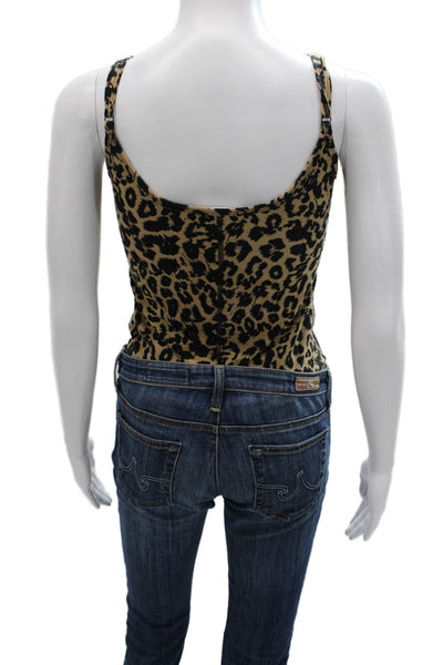 LNA Women Bodysuit Beige Animal Print Cotton Round Neck Sleeveless Size M