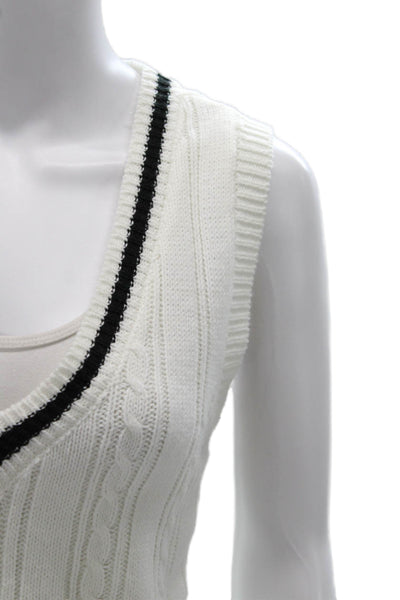 G. Women White Acrylic V-Neck Striped Sleeveless Vest Sweater Size M