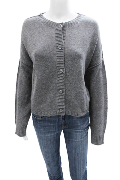 Margittes Women Cardigan Merino Wool Gray Crew Neck Long Sleeve Size L