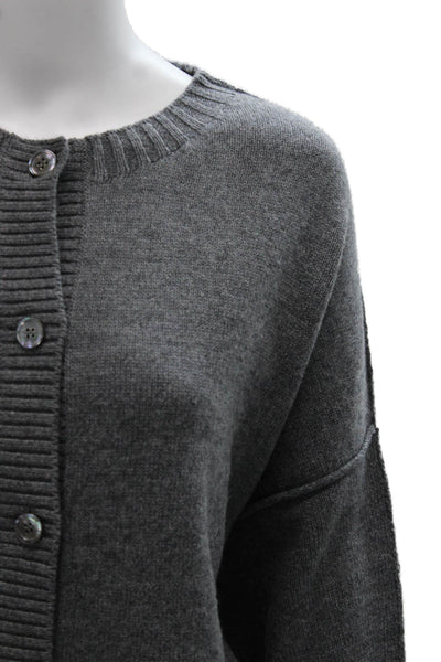 Margittes Women Cardigan Merino Wool Gray Crew Neck Long Sleeve Size L