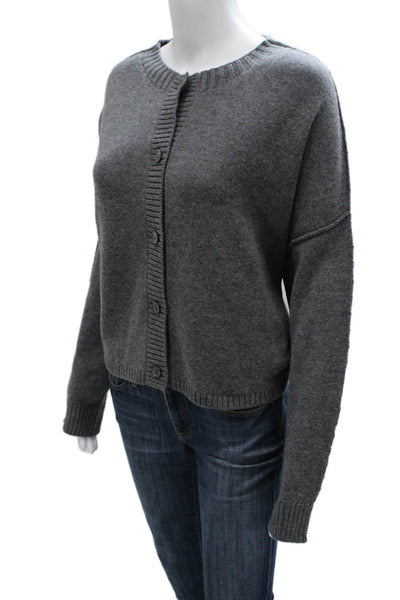 Margittes Women Cardigan Merino Wool Gray Crew Neck Long Sleeve Size L