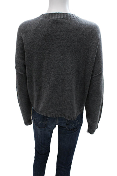 Margittes Women Cardigan Merino Wool Gray Crew Neck Long Sleeve Size L