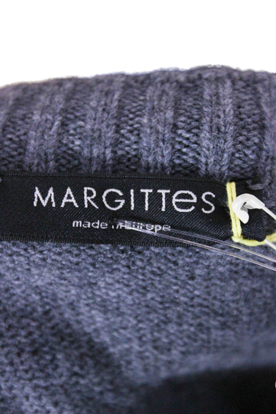 Margittes Women Cardigan Merino Wool Gray Crew Neck Long Sleeve Size L