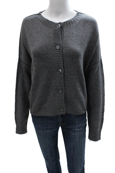 Margittes Womens Wool Cardigan Sweater Crew Neck Gray Long Sleeve Size XL