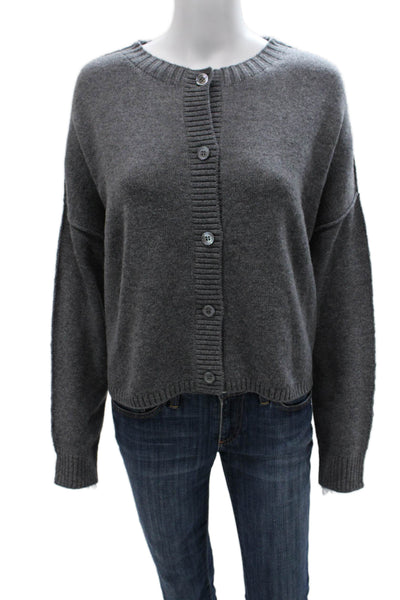 Margittes Womens Merino Wool Cardigan Gray Crew Neck Long Sleeve Size M