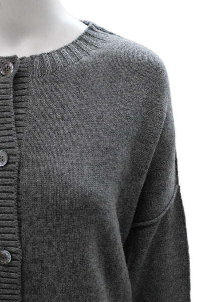 Margittes Womens Merino Wool Cardigan Gray Crew Neck Long Sleeve Size M
