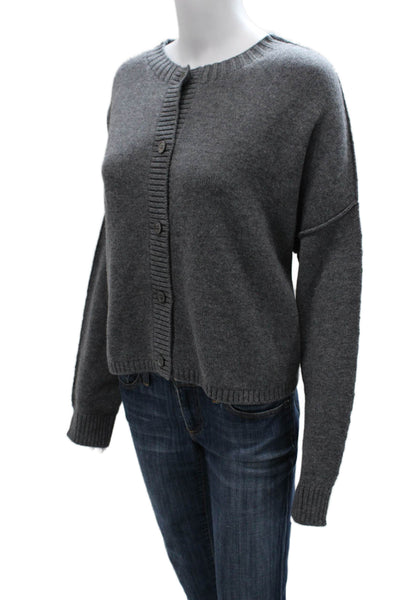 Margittes Womens Merino Wool Cardigan Gray Crew Neck Long Sleeve Size M