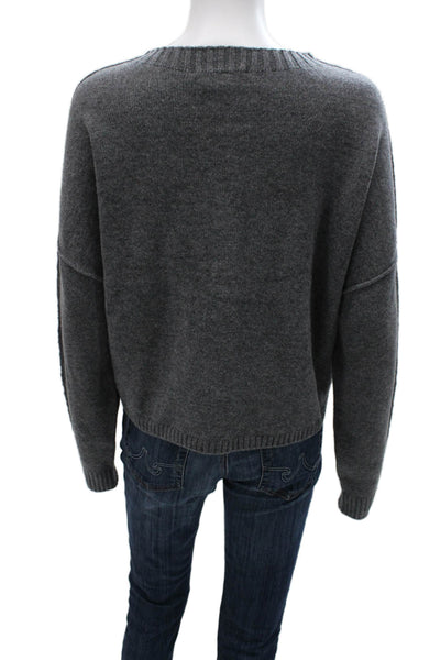 Margittes Womens Merino Wool Cardigan Gray Crew Neck Long Sleeve Size M