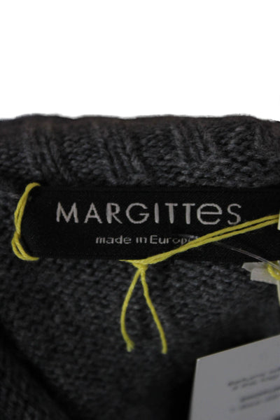 Margittes Womens Merino Wool Cardigan Gray Crew Neck Long Sleeve Size M