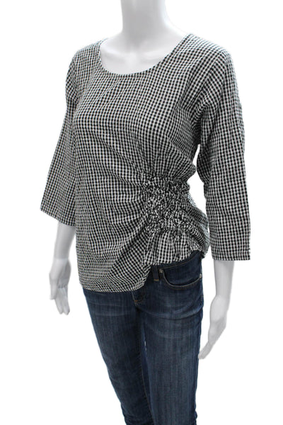 Tulip Women Basic Black Cotton Checked Round Neck 3/4 Sleeve Blouse Size 2XL