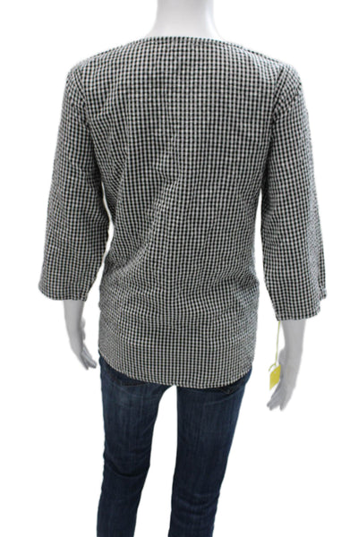 Tulip Women Basic Black Cotton Checked Round Neck 3/4 Sleeve Blouse Size 2XL