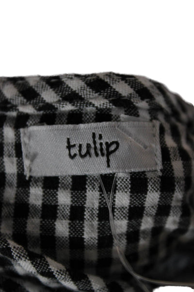 Tulip Women Basic Black Cotton Checked Round Neck 3/4 Sleeve Blouse Size 2XL