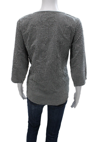 Tulip Womens Basic Black Cotton Checked Round Neck 3/4 Sleeve Blouse Size S