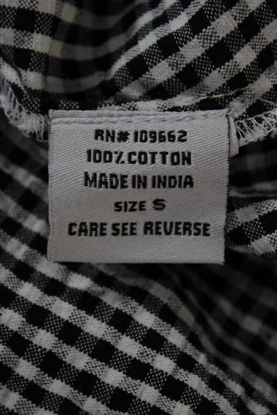 Tulip Womens Basic Black Cotton Checked Round Neck 3/4 Sleeve Blouse Size S
