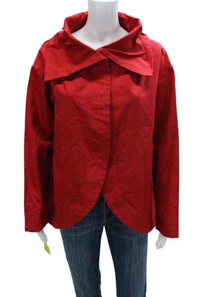 Vitamin Womens Basic Jacket Red Cotton Button Long Sleeve Solid Fall Size M