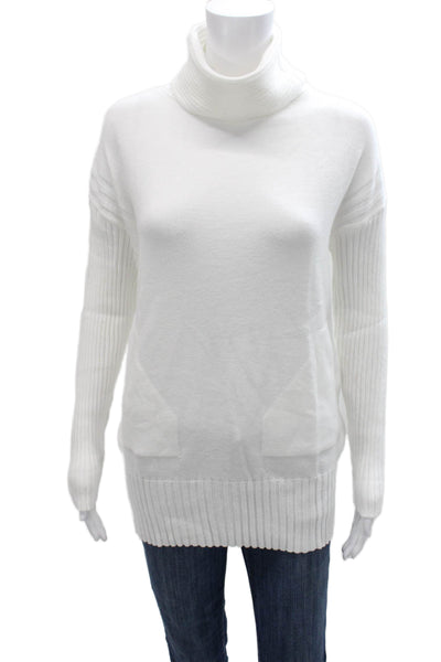 Renuar Women Pullover Sweater Turtleneck Long Sleeve White Viscose Size XS