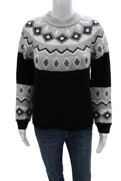 Alashan Womens Pullover Black Wool Geometric Crew Size S