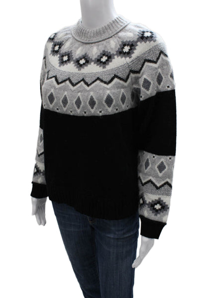 Alashan Womens Pullover Black Wool Geometric Crew Size S