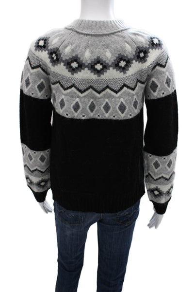 Alashan Womens Pullover Black Wool Geometric Crew Size S