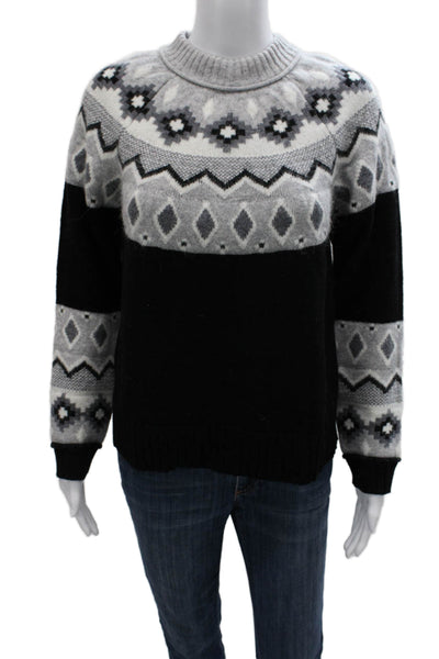 Alashan Womens Merino Wool Fair Isle Crew Neck Pullover Sweater Black Size L