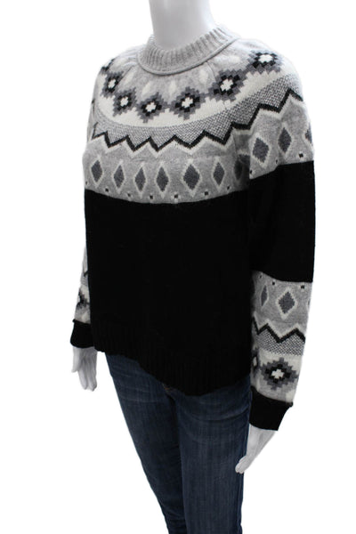 Alashan Womens Merino Wool Fair Isle Crew Neck Pullover Sweater Black Size L