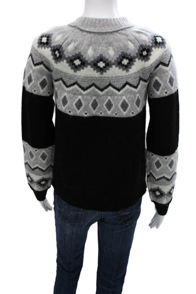 Alashan Womens Merino Wool Fair Isle Crew Neck Pullover Sweater Black Size L
