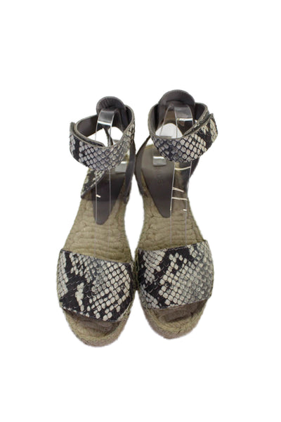 Vince Womens Snakeskin Print Espadrille Sandals Grey White Size 7 Medium