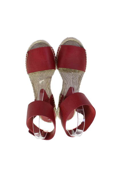 Vince Womens Leather Slingbacks Wedge Espadrille Sandals Red Size 7 Medium