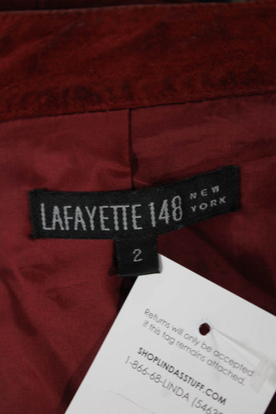 Lafayette 148 New York Womens Basic Leather Jacket Red Zip Long Sleeve Size 2