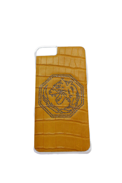Tardini Unisex Yellow Genuine American Alligator Jewel Large iPhone Case White