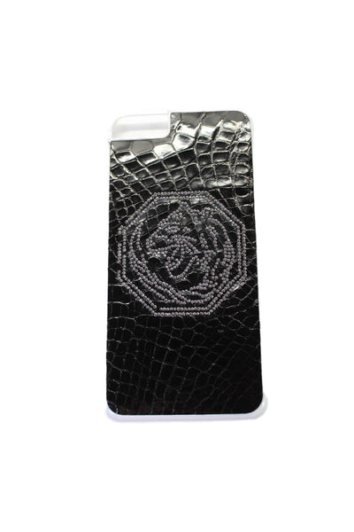 Tardini Unisex Black Genuine American Alligator Jeweled Large iPhone Case White