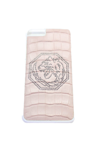 Tardini Unisex Pink Genuine American Alligator Jeweled Large iPhone Case White